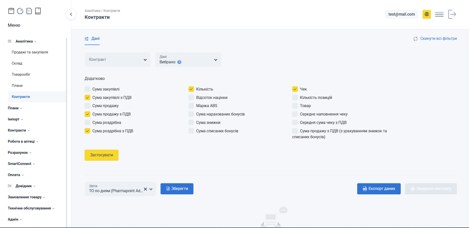 Налаштовані фільтри обраного звіту