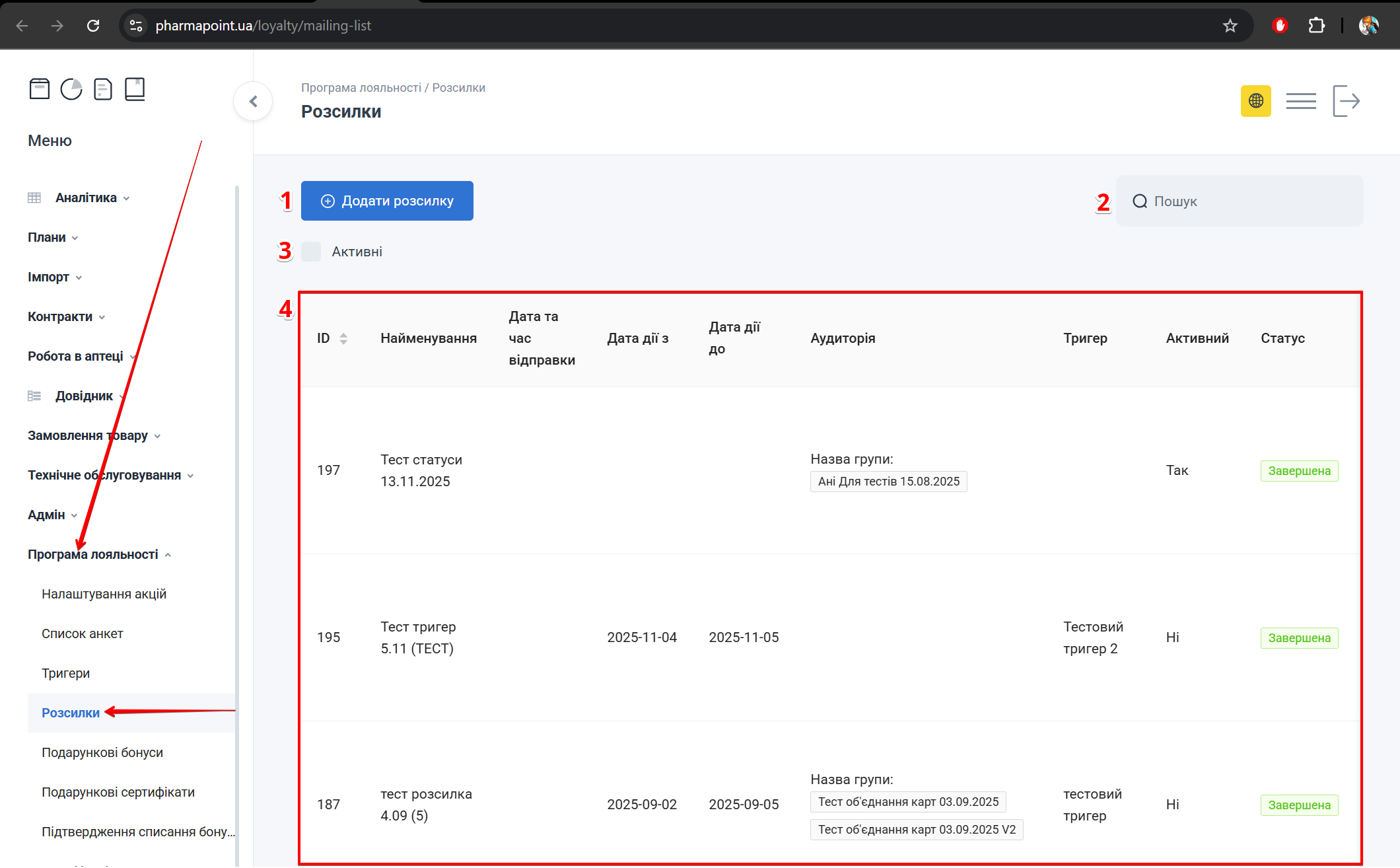 Головна сторінка розділу Розсилка