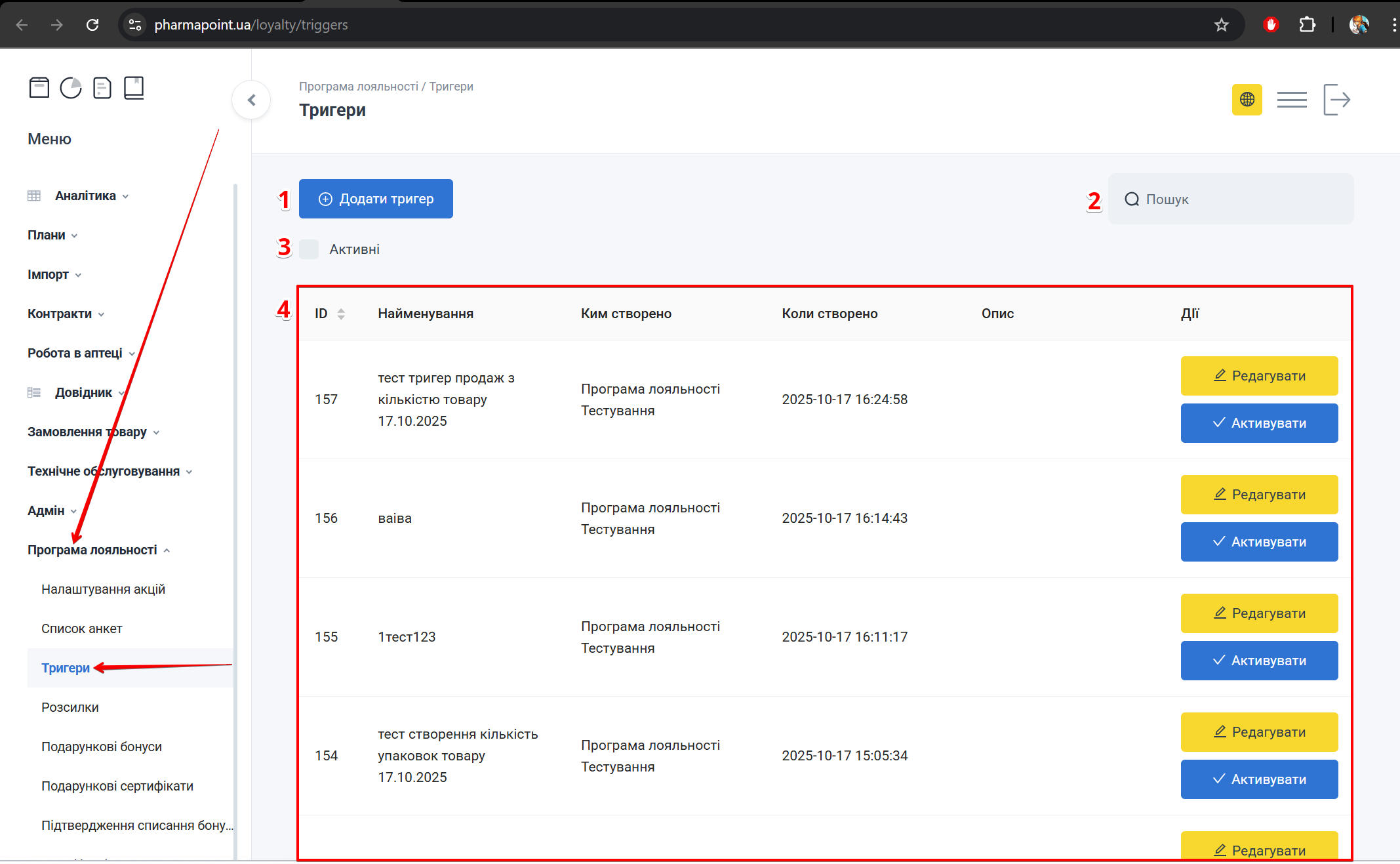 Головна сторінка розділу Тригери